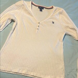 Abercrombie & Fitch White Ribbed Long Sleeve Top